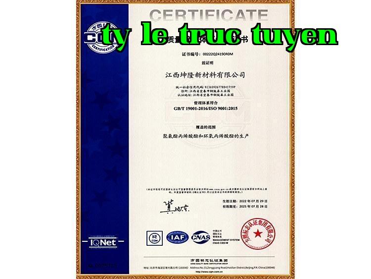 Chứng chỉ chứng nhận ISO